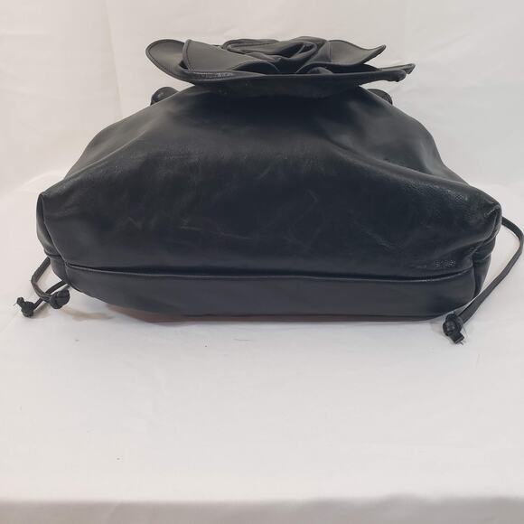 Oxone Paris VINTAGE Rose Embellished Leather Shoulder Drawstring Bucket Bag - Picture 8 of 16